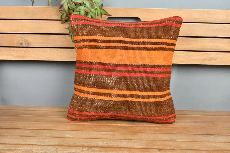 Pillow, Pillow for Sofa, Cozy Throw Pillow, Handmade Kilim Cushion, Decorative Pillow Cover, 18x18 Orange Pillow, Interior Designer Pillow - 6