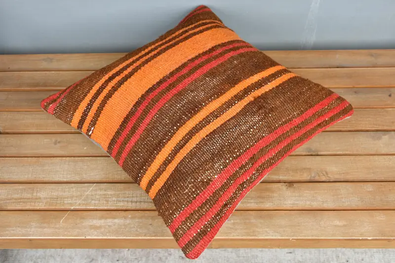 Pillow, Pillow for Sofa, Cozy Throw Pillow, Handmade Kilim Cushion, Decorative Pillow Cover, 18x18 Orange Pillow, Interior Designer Pillow - 2