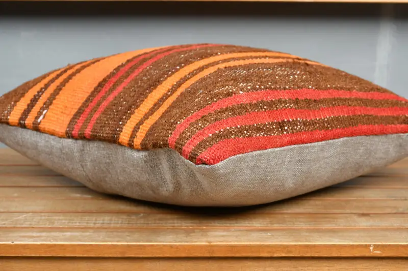 Pillow, Pillow for Sofa, Cozy Throw Pillow, Handmade Kilim Cushion, Decorative Pillow Cover, 18x18 Orange Pillow, Interior Designer Pillow - 4