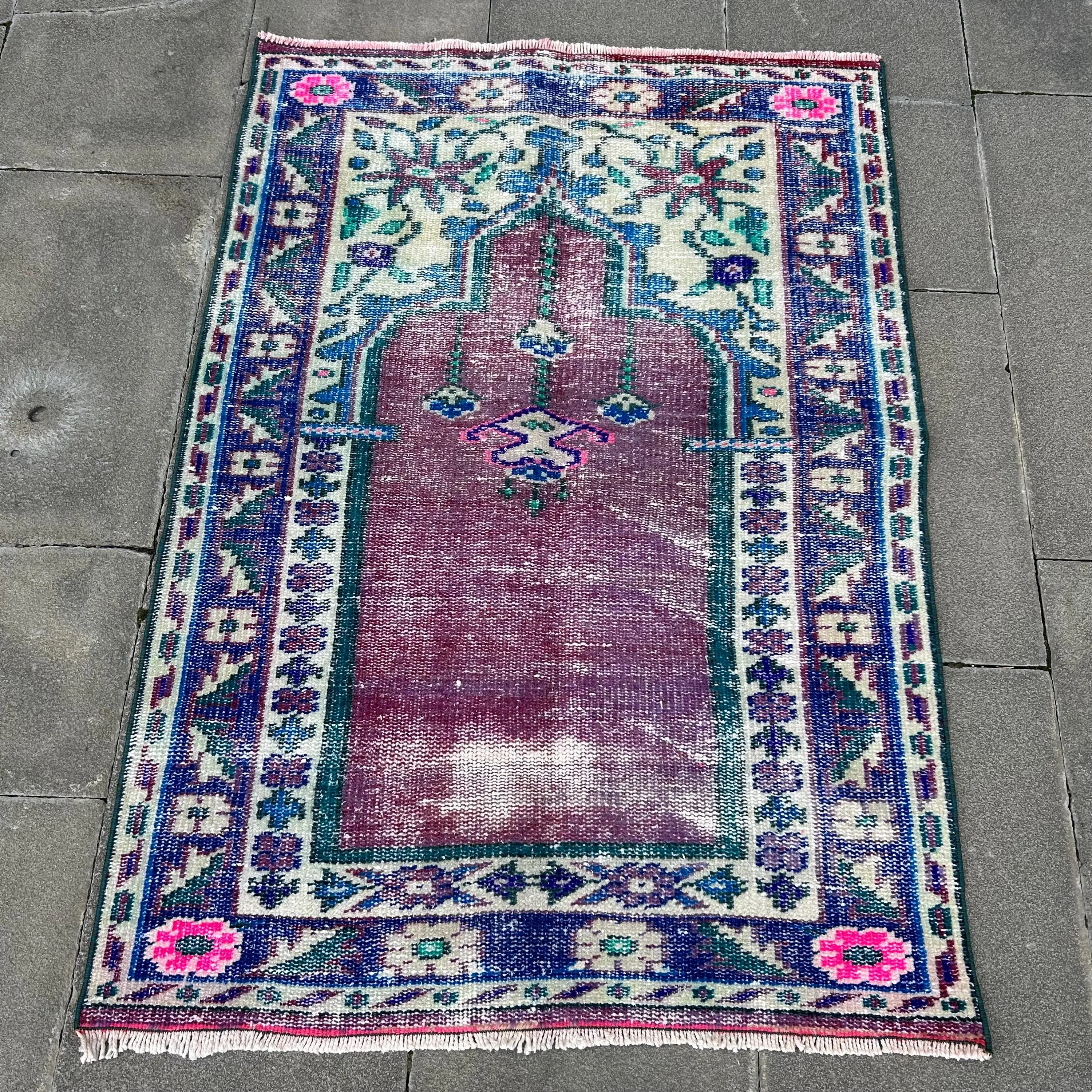 2.6x3.6 ft Rug, Vintage Turkish Rug, Purple Blue Striped Wool Rug - 1