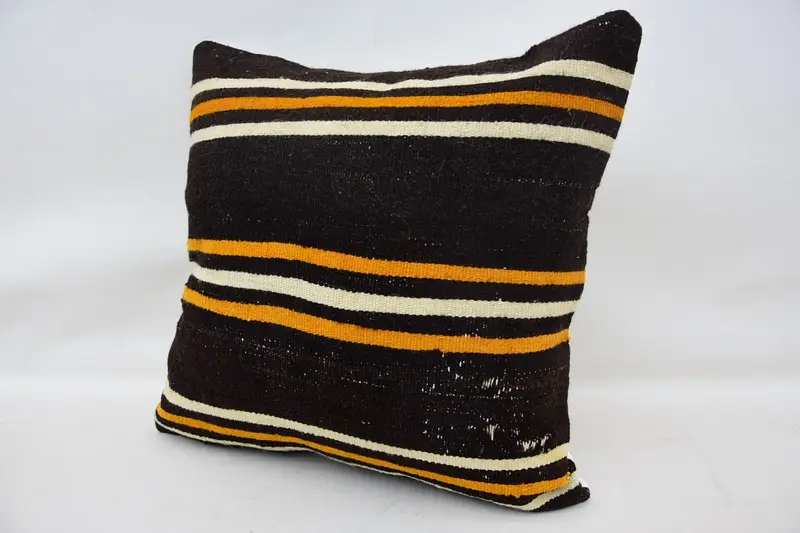 Turkish Rugs Cushion, Nomadic Cushion Cover, Pillow, 20x20 Brown Cushion Case, Interior Designer Pillow, Kilim Cushion Sham, Vintage Pillow - 3