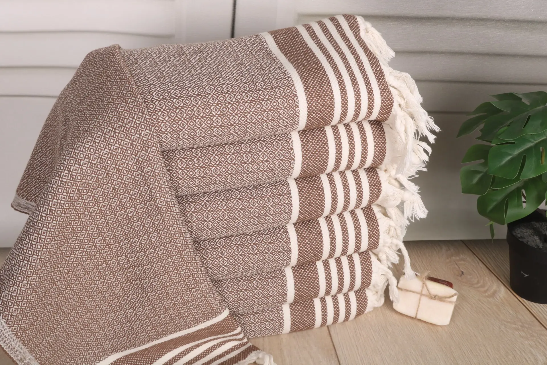 Monogram Hand Towel Brown Cotton Personalized, 16x32 Inches - 1