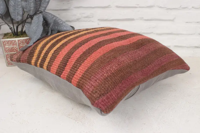Seat Pillow Cover, 16x16 Red Pillow Case, Pillow Case, Kilim Cushion Sham, Kilim Pillow Cover, Handmade Kilim Cushion, Meditation Cushion Case - 6