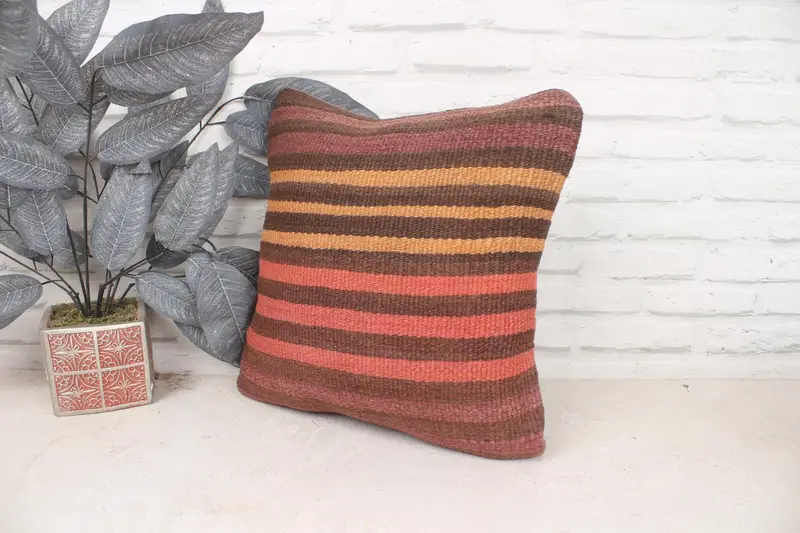 Seat Pillow Cover, 16x16 Red Pillow Case, Pillow Case, Kilim Cushion Sham, Kilim Pillow Cover, Handmade Kilim Cushion, Meditation Cushion Case - 4