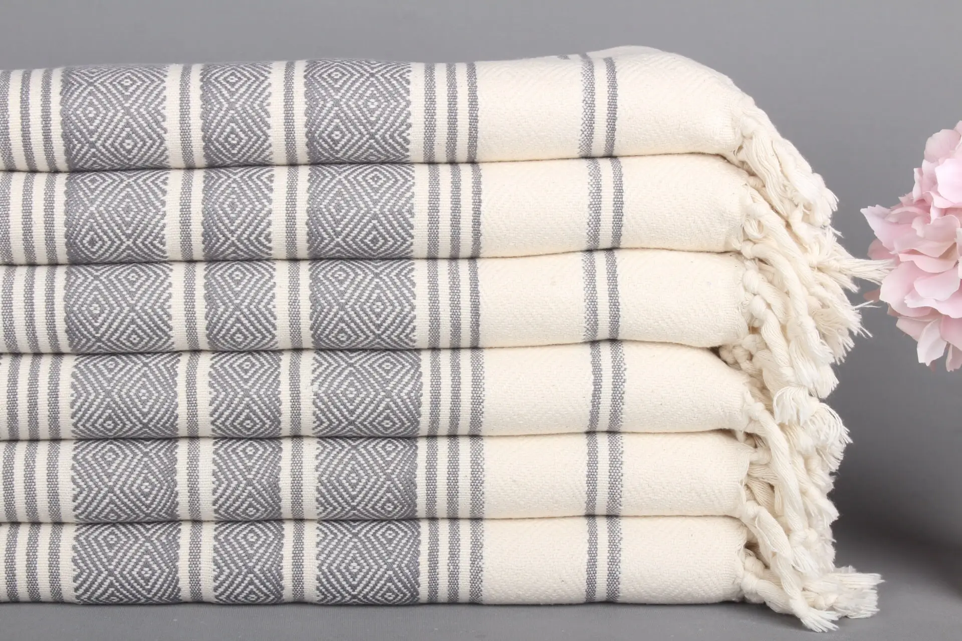 Dark Gray-Natural Cotton Turkish Hand Towel, Personalized, 18x40 Inches - 1
