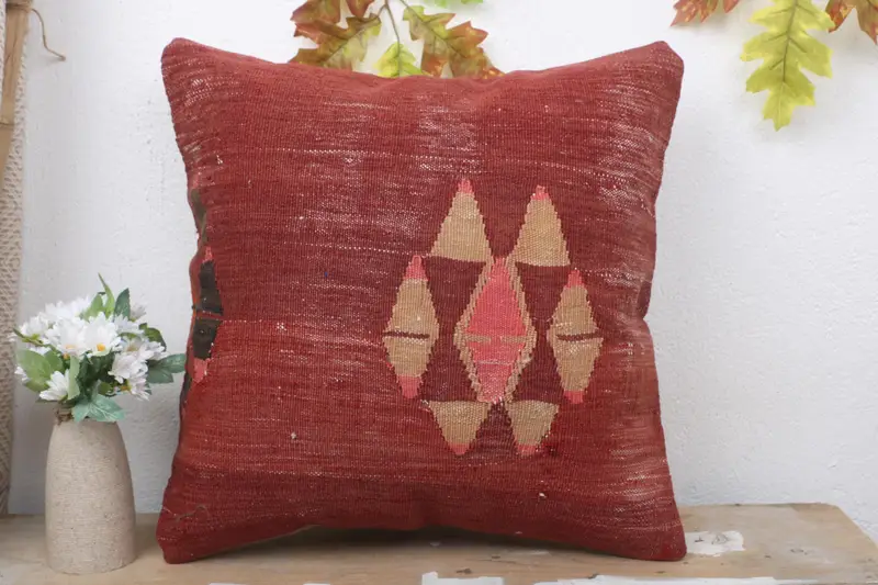 18x18 Red Cushion Cover, Gift Pillow, Sofa Bolster Pillow Sham, Kilim Pillow, Tapestry Pillow, Pillow Case, Turkish Kilim Pillow, Traditional Pillow - 2