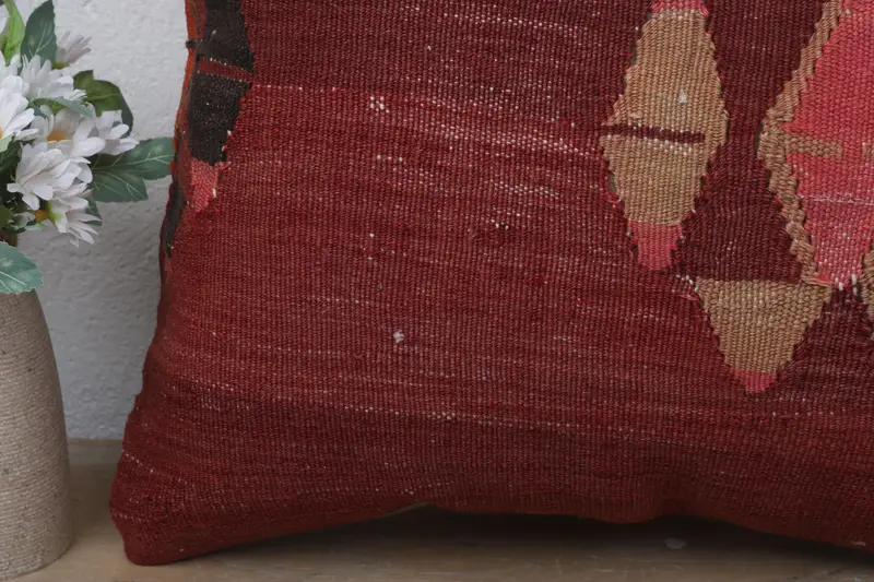 18x18 Red Cushion Cover, Gift Pillow, Sofa Bolster Pillow Sham, Kilim Pillow, Tapestry Pillow, Pillow Case, Turkish Kilim Pillow, Traditional Pillow - 3