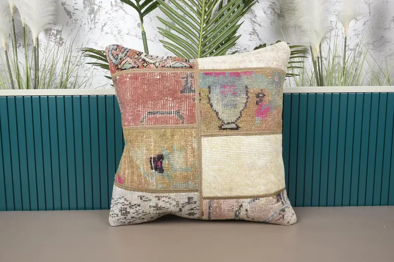 Vintage Moroccan Euro Sham, 20x20 inch Beige Pillowcase - 1