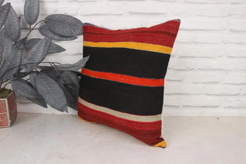 16x16 Red Cushion Cover, Boho Pillow, Turkish Rugs Cushion Cover, Vintage Pillow, Cushion Case, Outdoor Throw Cushion, Kilim Cushion Sham - 4