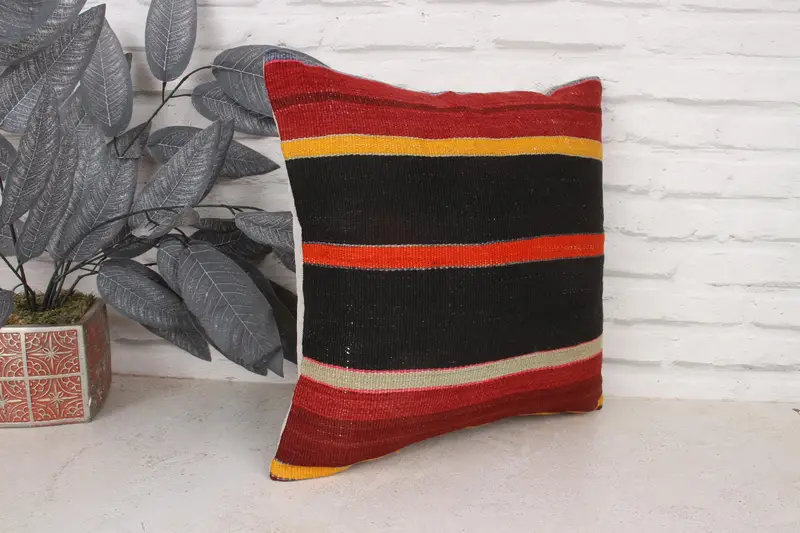 16x16 Red Cushion Cover, Boho Pillow, Turkish Rugs Cushion Cover, Vintage Pillow, Cushion Case, Outdoor Throw Cushion, Kilim Cushion Sham - 3
