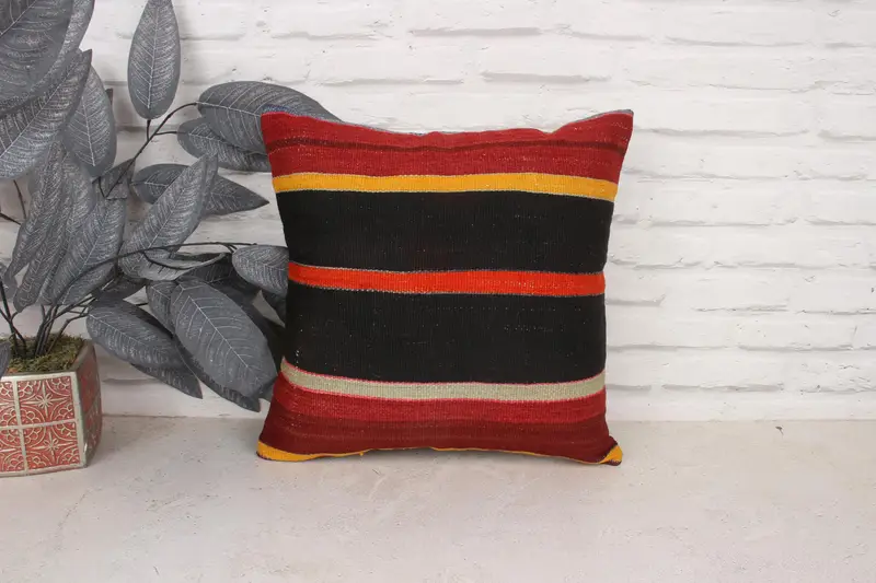 16x16 Red Cushion Cover, Boho Pillow, Turkish Rugs Cushion Cover, Vintage Pillow, Cushion Case, Outdoor Throw Cushion, Kilim Cushion Sham - 1