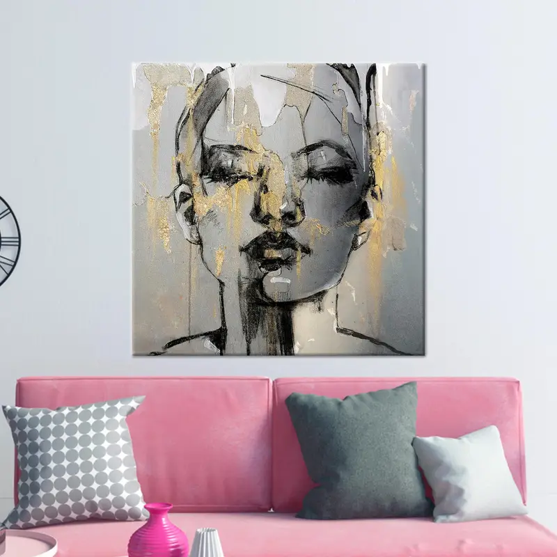 Luxury Gold Abstract Woman Portrait Printed Canvas Art