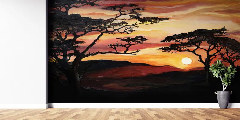 Modern Wall Paper, Wall Paper Peel and Stick, Savannah Tree Painting, Paper Wall Art, Nature Landscape Wall Painting, - 8
