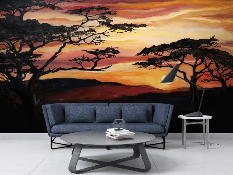 Modern Wall Paper, Wall Paper Peel and Stick, Savannah Tree Painting, Paper Wall Art, Nature Landscape Wall Painting, - 6