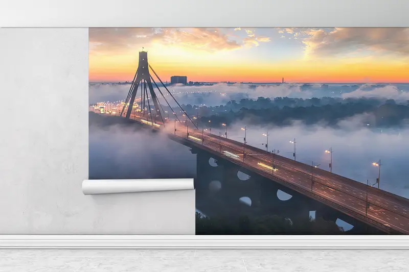 Travel Wall Decor, Bright Wall Paper, Paper Wall Art, Wall Paper Peel and Stick, Kiev Bridge Mural, , Cloud Mural, Ukraine Wall Poster, - 6