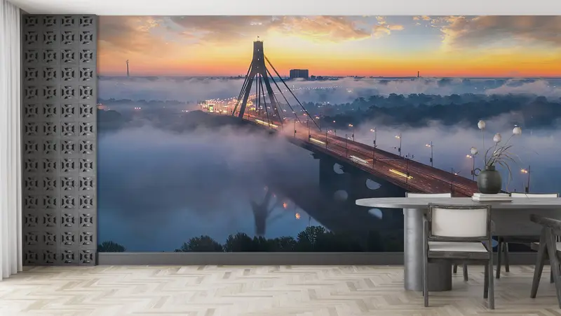 Travel Wall Decor, Bright Wall Paper, Paper Wall Art, Wall Paper Peel and Stick, Kiev Bridge Mural, , Cloud Mural, Ukraine Wall Poster, - 2