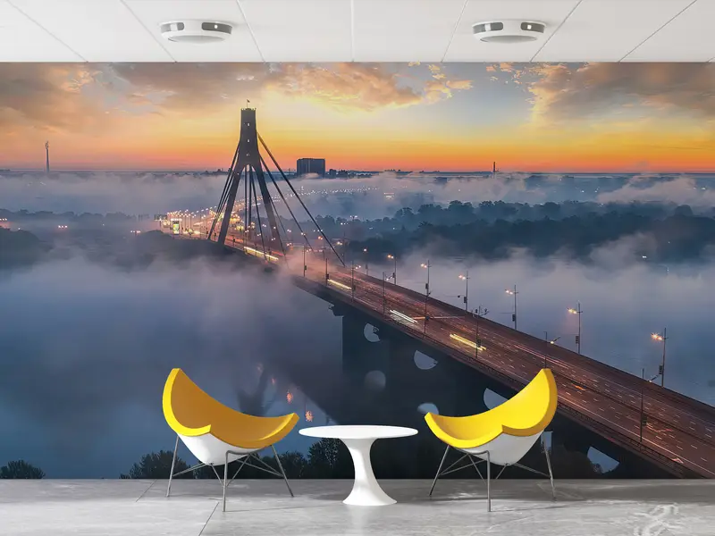 Travel Wall Decor, Bright Wall Paper, Paper Wall Art, Wall Paper Peel and Stick, Kiev Bridge Mural, , Cloud Mural, Ukraine Wall Poster, - 7