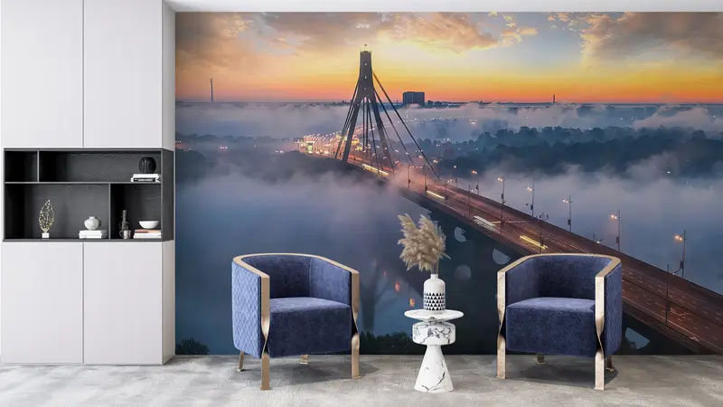 Travel Wall Decor, Bright Wall Paper, Paper Wall Art, Wall Paper Peel and Stick, Kiev Bridge Mural, , Cloud Mural, Ukraine Wall Poster, - 3