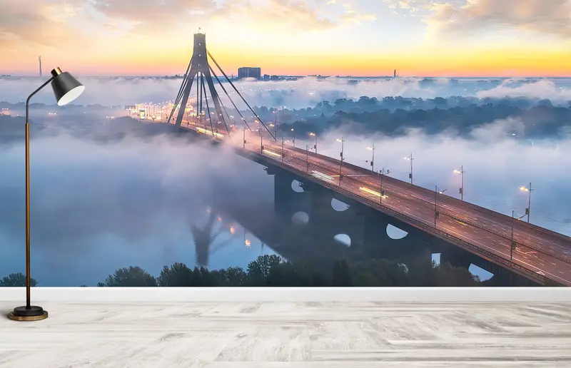 Travel Wall Decor, Bright Wall Paper, Paper Wall Art, Wall Paper Peel and Stick, Kiev Bridge Mural, , Cloud Mural, Ukraine Wall Poster, - 8