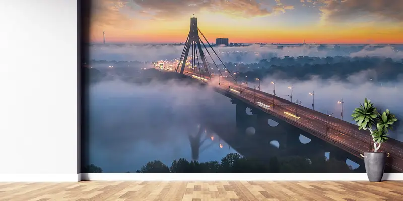 Travel Wall Decor, Bright Wall Paper, Paper Wall Art, Wall Paper Peel and Stick, Kiev Bridge Mural, , Cloud Mural, Ukraine Wall Poster, - 4