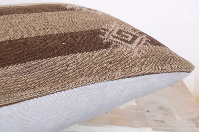Turkish Kilim Pillow, Pillow Cover, Vintage Pillow, Bolster Throw Pillow, 12x20 Brown Pillow Sham, Aesthetic Cushion Case, Kilim Pillow Cover - 6