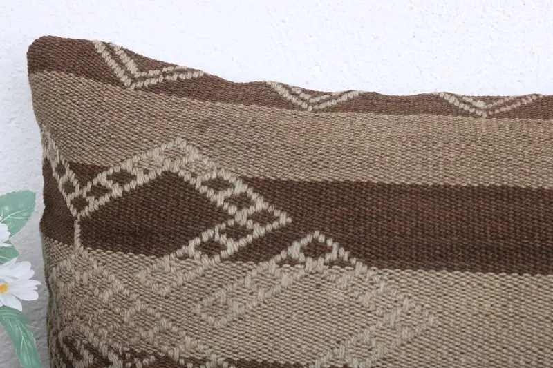 Turkish Kilim Pillow, Pillow Cover, Vintage Pillow, Bolster Throw Pillow, 12x20 Brown Pillow Sham, Aesthetic Cushion Case, Kilim Pillow Cover - 3