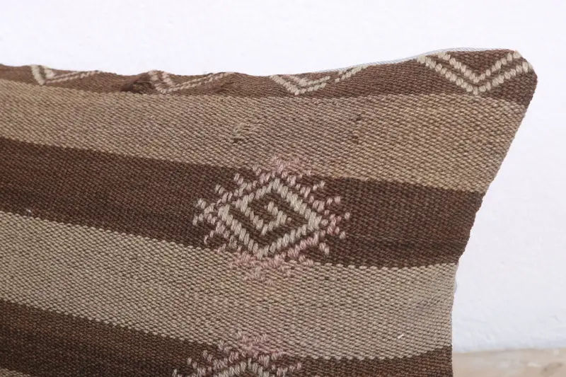 Turkish Kilim Pillow, Pillow Cover, Vintage Pillow, Bolster Throw Pillow, 12x20 Brown Pillow Sham, Aesthetic Cushion Case, Kilim Pillow Cover - 5