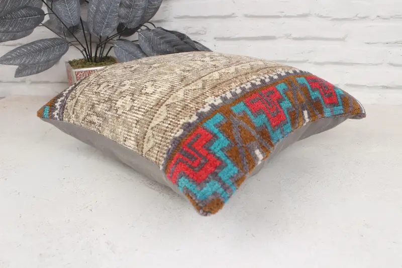 16x16 Brown Cushion Case, Kilim Pillow Cover, Cushion, Handmade Kilim Cushion, Ottoman Cushion Case, Ethnical Kilim Rug Pillow - 6