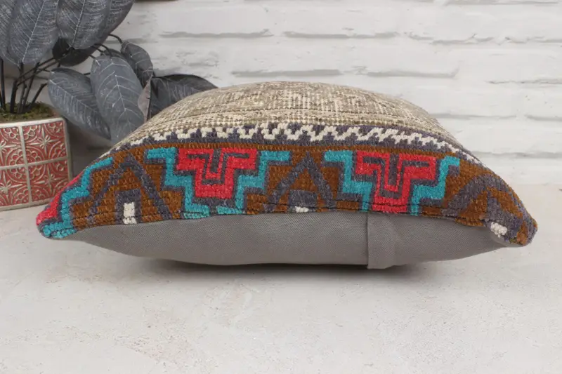 16x16 Brown Cushion Case, Kilim Pillow Cover, Cushion, Handmade Kilim Cushion, Ottoman Cushion Case, Ethnical Kilim Rug Pillow - 5