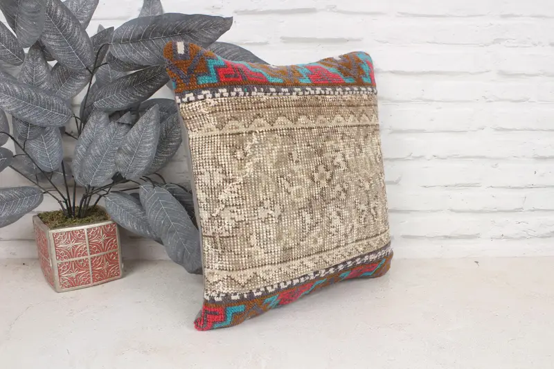 16x16 Brown Cushion Case, Kilim Pillow Cover, Cushion, Handmade Kilim Cushion, Ottoman Cushion Case, Ethnical Kilim Rug Pillow - 3