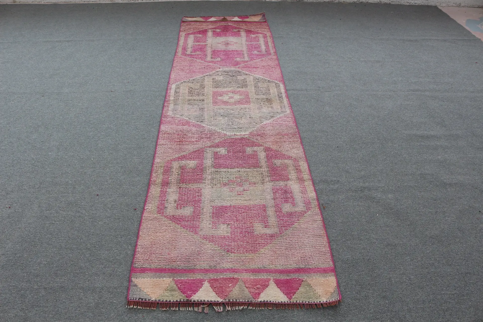 2.7x10.1 ft Rug, Runner Turkish Rug, Pink Herki Oriental Rug - 1