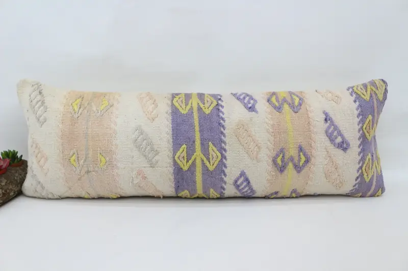 Home Decor Pillow, Kilim Cushion Sham, Accent Pillow, Vintage Kilim Throw Pillow, Bed Cushion Cover, 12x36 White Pillow Case, Cushion - 4