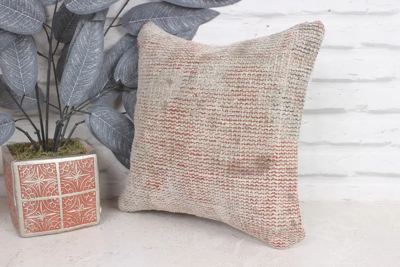 Cotton Cushion Case, 12x12 Red Pillow Case, Antique Pillows, Boho Pillow Sham Cover, Cushion Case, Turkish Pillow, Anatolian Pillow Case - 3