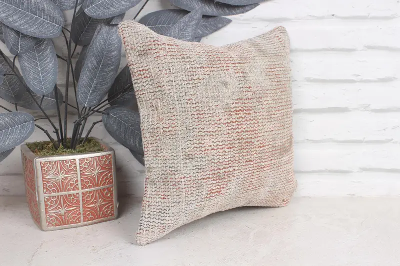 Cotton Cushion Case, 12x12 Red Pillow Case, Antique Pillows, Boho Pillow Sham Cover, Cushion Case, Turkish Pillow, Anatolian Pillow Case - 4