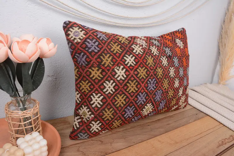 Almohada de lanzamiento bordada del suroeste rojo, almohada vintage de 16x24