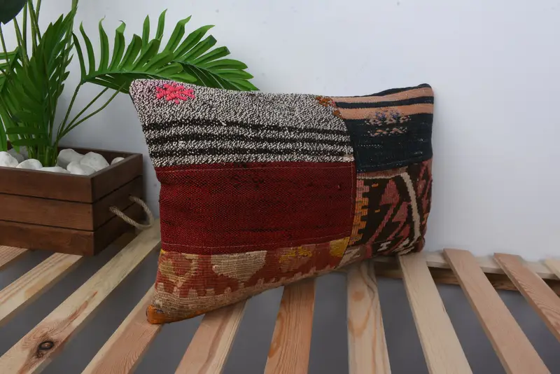 Chair Pillow, Pillow, 12x20 Red Cushion Case, Home Decor Pillow, Aztec Pillow, Tribal Pillow Cover, Turkish Pillow, Throw Kilim Pillow - 4