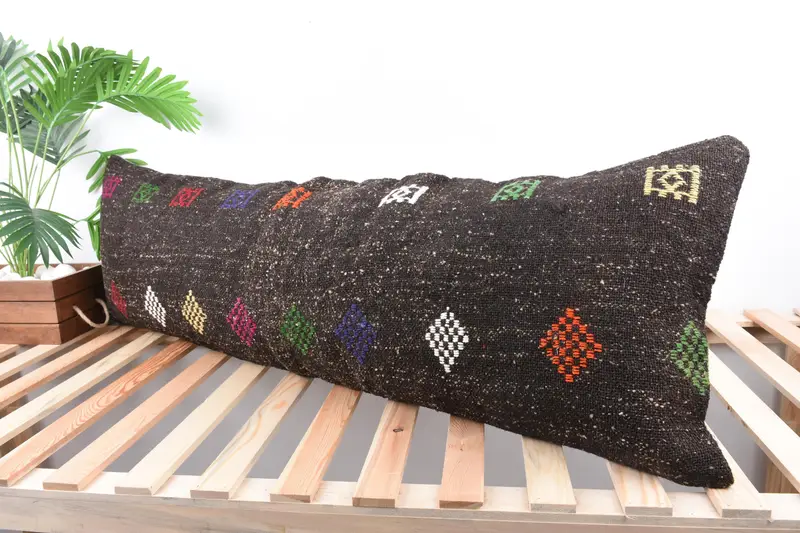 Cushion Case, Handwoven Pillow Cover Pillow Case, Pillow for Couch, 16x48 Brown Pillow, Antique Pillows, Couch Pillow Cover, Kilim Pillow Cover - 5