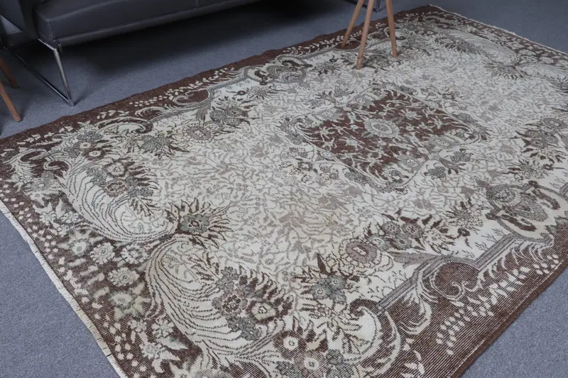 Türk Büyük Halı 5.6x9.1 ft, Kahverengi Gri Soyut Halı Yün - 1