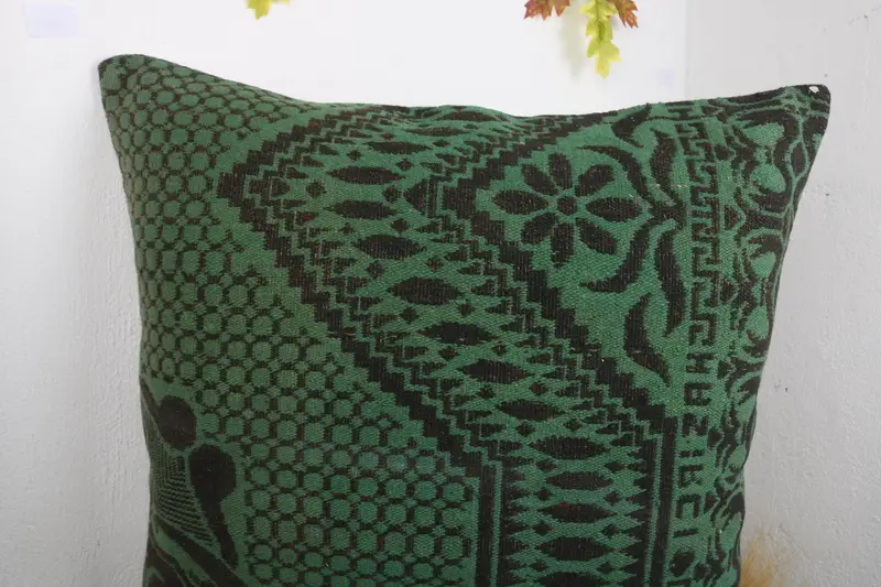 Boho Pillow, Nomadic Cushion, Kilim Cushion Sham, Pillow for Sofa, Handwoven Pillow Case, 28x28 Green Cushion Cover, Cushion Cover - 5