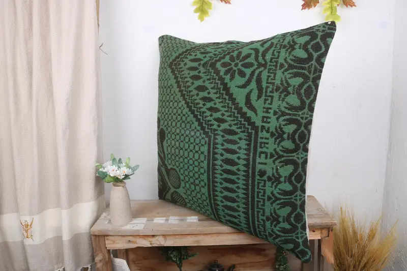 Boho Pillow, Nomadic Cushion, Kilim Cushion Sham, Pillow for Sofa, Handwoven Pillow Case, 28x28 Green Cushion Cover, Cushion Cover - 4