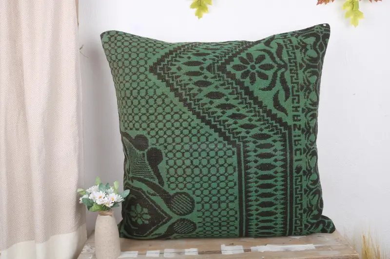Boho Pillow, Nomadic Cushion, Kilim Cushion Sham, Pillow for Sofa, Handwoven Pillow Case, 28x28 Green Cushion Cover, Cushion Cover - 2