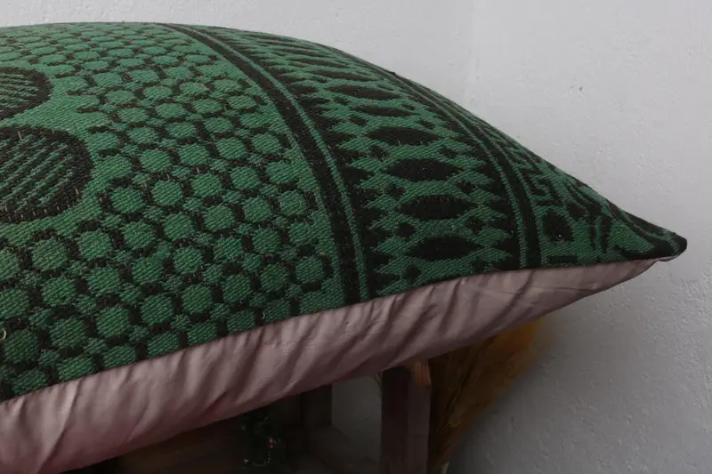 Boho Pillow, Nomadic Cushion, Kilim Cushion Sham, Pillow for Sofa, Handwoven Pillow Case, 28x28 Green Cushion Cover, Cushion Cover - 6