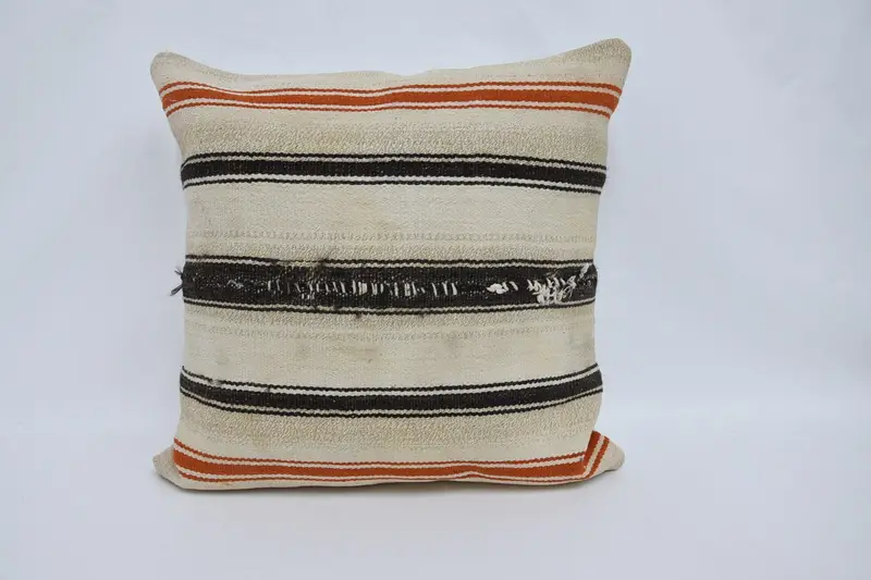 Beige Square Vintage Pillow Sham, Antique Striped 60x60 cm Euro Sham - 1