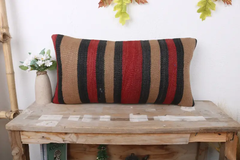 Colorful Cushion Case, Vintage Kilim Pillow, Cushion Cover, Kilim Pillow, 12x24 Beige Pillow Cover, Gift Pillow, Customized Pillow Sham - 1