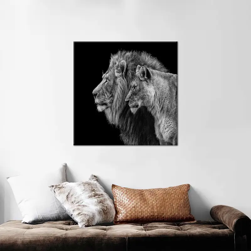 Lienzo del amante del león: regalo del día de San Valentín de la majestuosa cueva del hombre