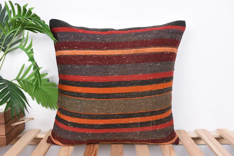 Kilim Pillow, 20x20 Brown Cushion, Decorative Bolster Pillow, Boho Pillow Sham Cover, Pillow Cover, Decorative Bolster Pillow Sham, Gift Pillow - 1