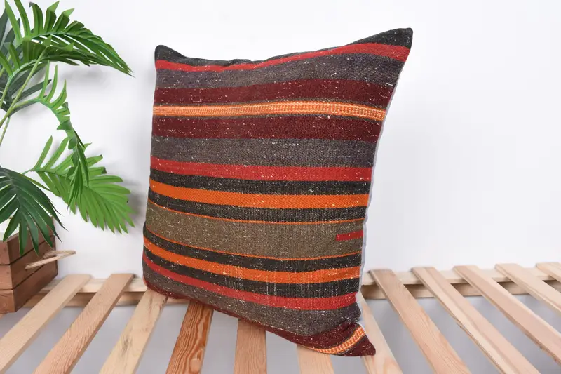 Kilim Pillow, 20x20 Brown Cushion, Decorative Bolster Pillow, Boho Pillow Sham Cover, Pillow Cover, Decorative Bolster Pillow Sham, Gift Pillow - 5