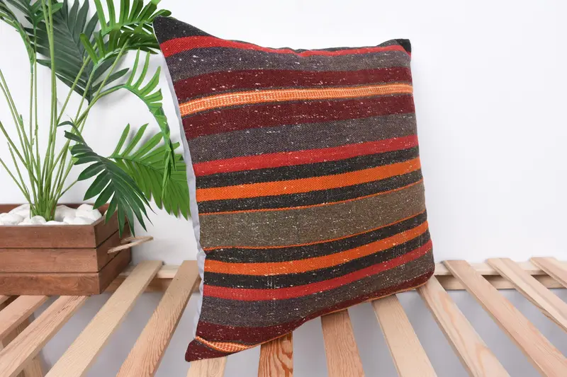 Kilim Pillow, 20x20 Brown Cushion, Decorative Bolster Pillow, Boho Pillow Sham Cover, Pillow Cover, Decorative Bolster Pillow Sham, Gift Pillow - 4