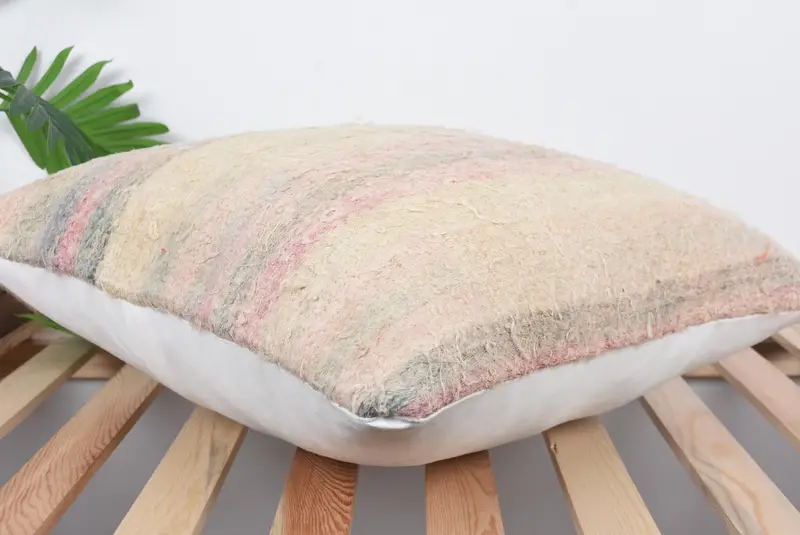 Vintage Kilim Pillow, Pillow for Couch, Pillow Sham, 20x20 Beige Cushion Case, Ethnical Kilim Rug Pillow, Bench Pillow Case - 6