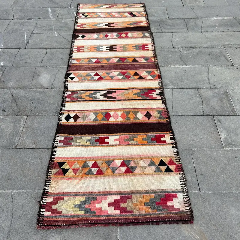 Elegant Beige & Brown Floral Rug, 2,8x8,9 ft Chic Decor